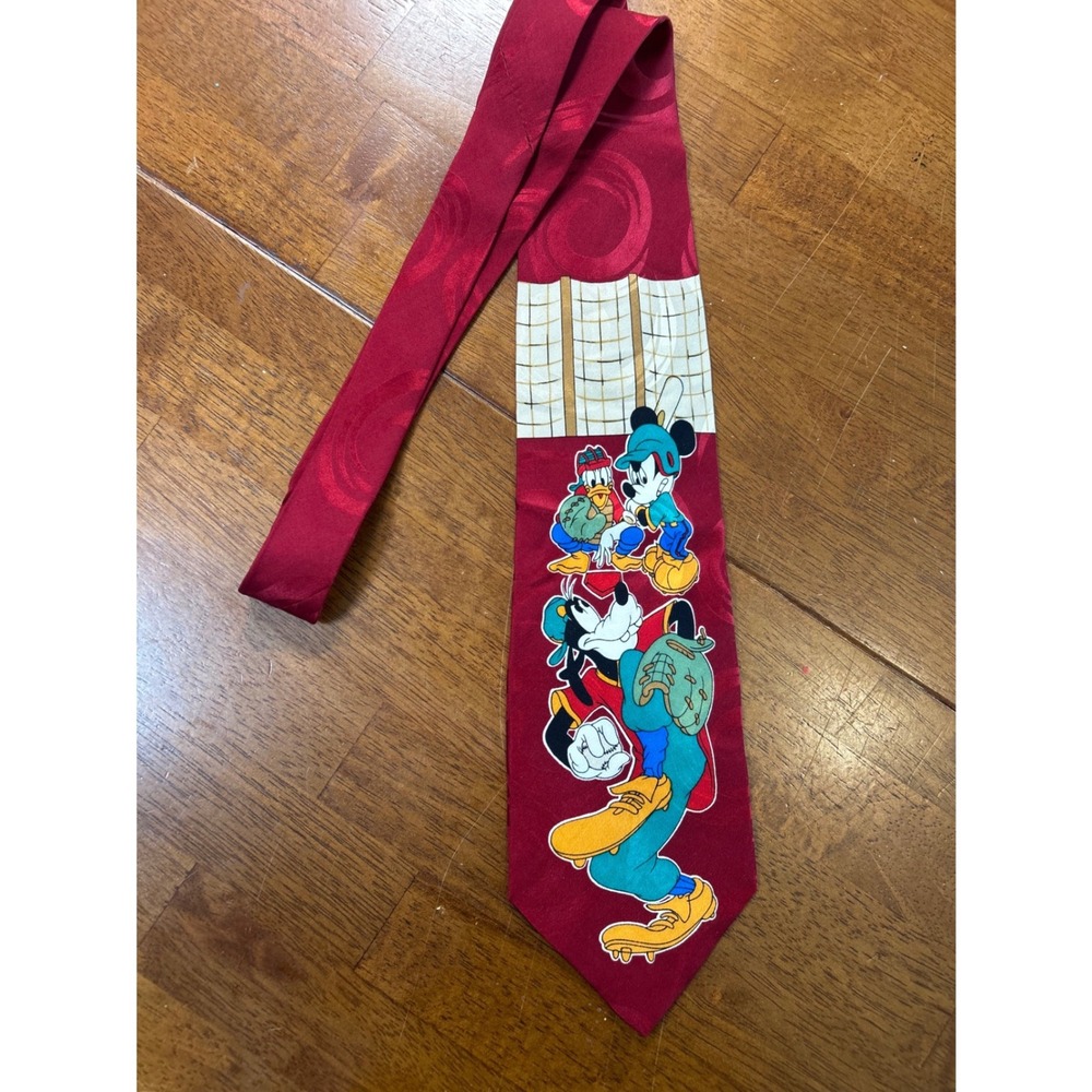 Disney Mickey Unlimited Tie Mens OS Red Baseball Mickey Donald Goofy Novelty